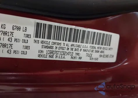 2012 Ram 1500 Slt z USA, uszkodzony, nr VIN 1C6RD7GT1CS214712